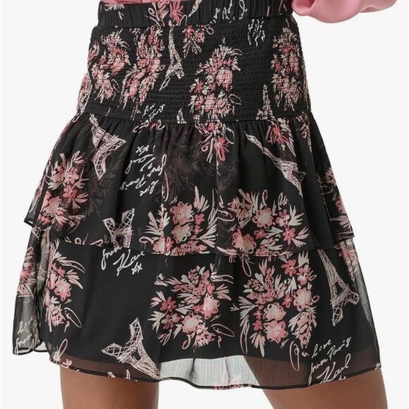 KARL LAGERFELD WOMEN’S SKIRT FLORAL LINED INSIDE ROUCHED AROUND WAIST SIZE SMALL - Picture 2 of 7